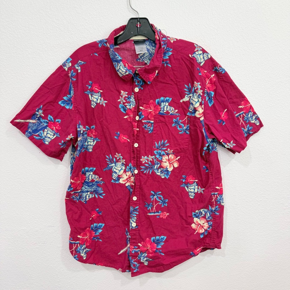 Star Wars Stormtrooper Hawaiian Shirt Men Medium Red Tropical Floral Button Down